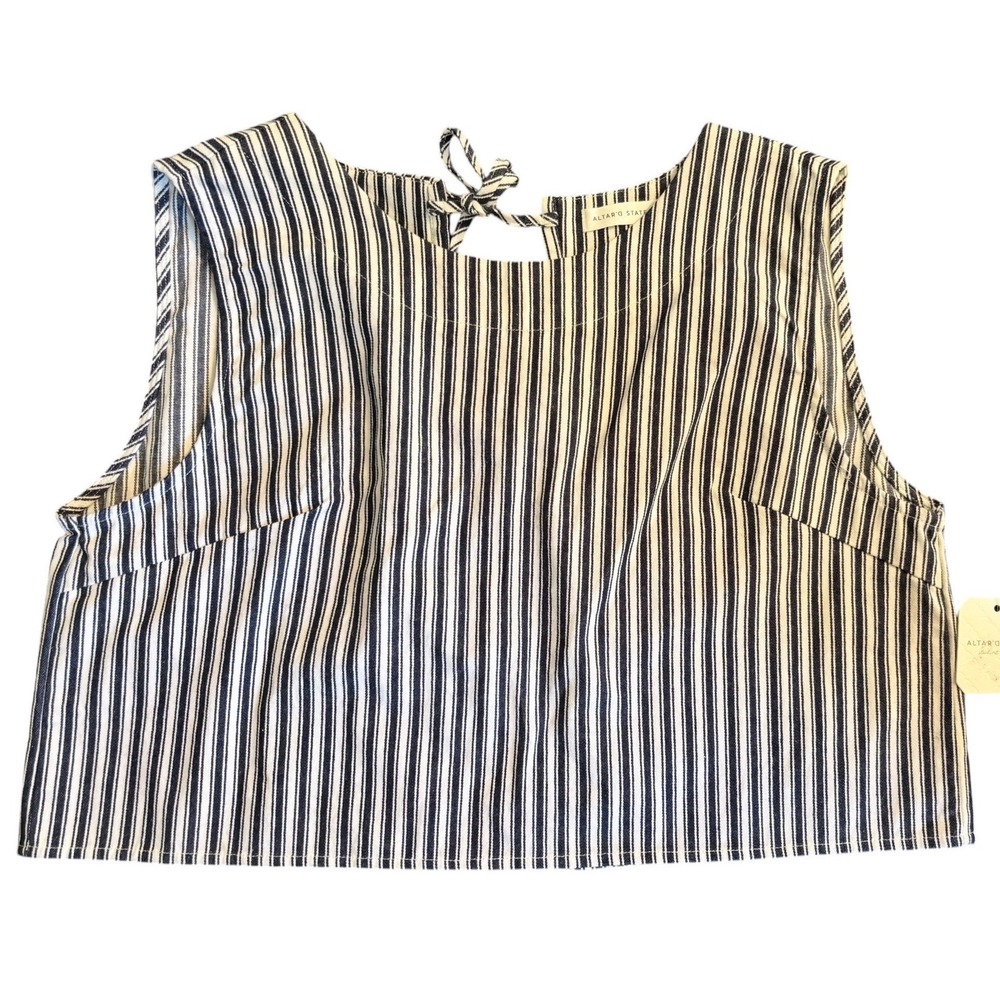 Altar'd‎ State NWT Womens XL Striped Tie Back Crop Top Boho Cottagecore